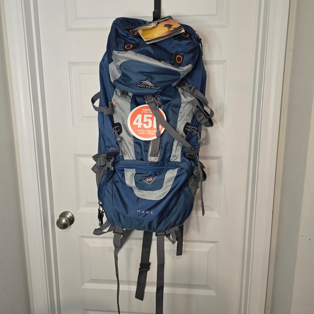 High Sierra Frame Pack Hawk 45 Backpack Unisex Blue Nylon Hiking Camping Outdoor